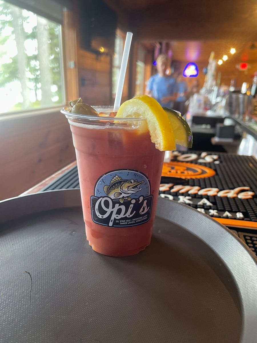 Opi's branded bloody mary on the bar