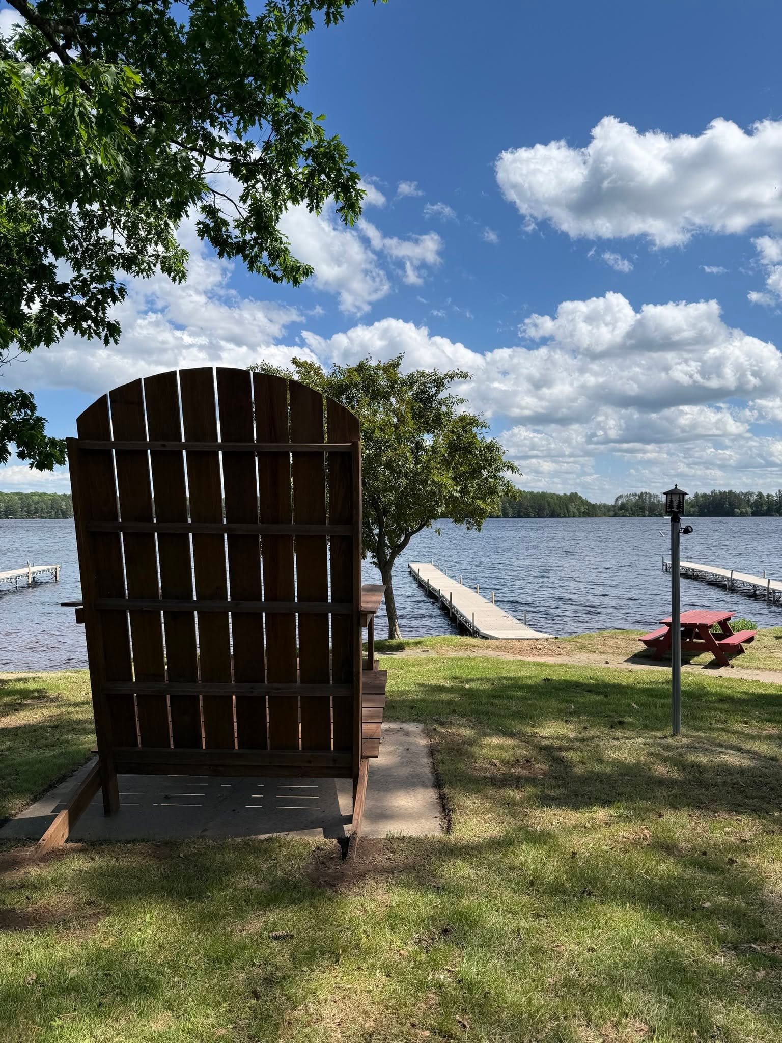 Giant Adirondack chair overlooking Medicine Lake